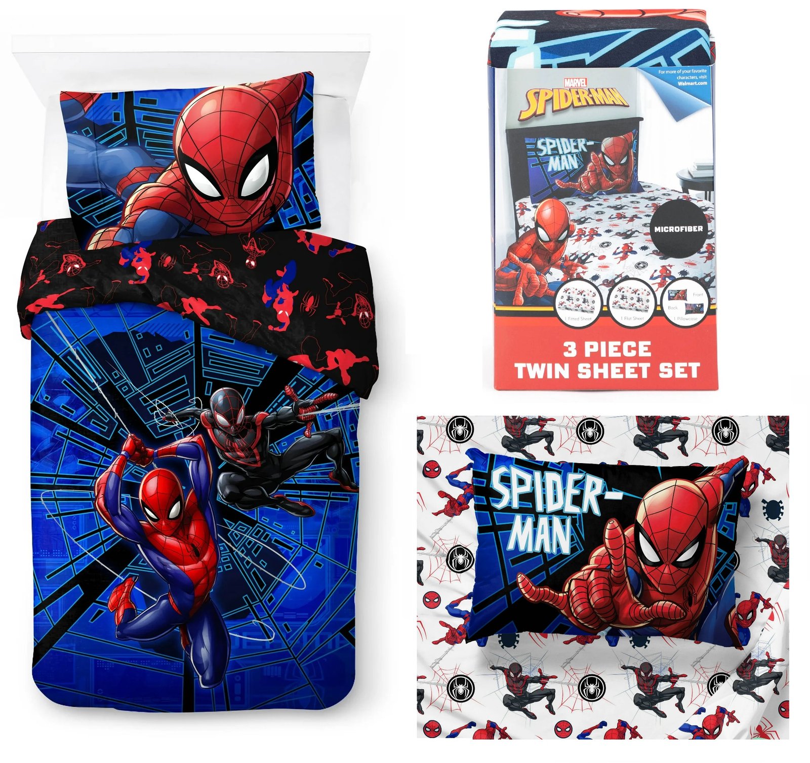 Set ropa de Cama Individual Spiderman 5pz Edredon 2 Vistas Sabanas