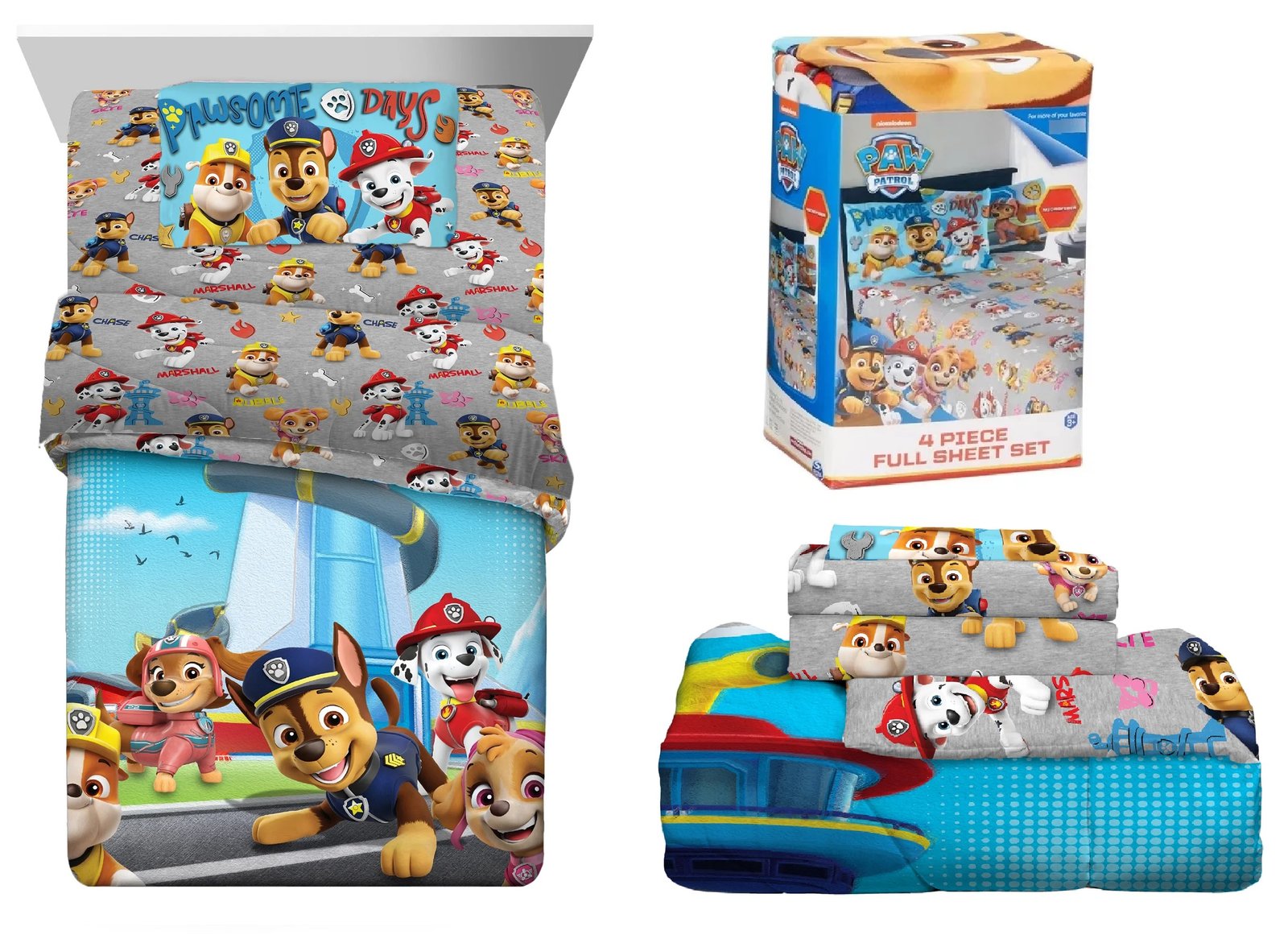 Juego Ropa de Cama Matrimonial Edredon 2 vistas Sabanas Paw Patrol 6pz