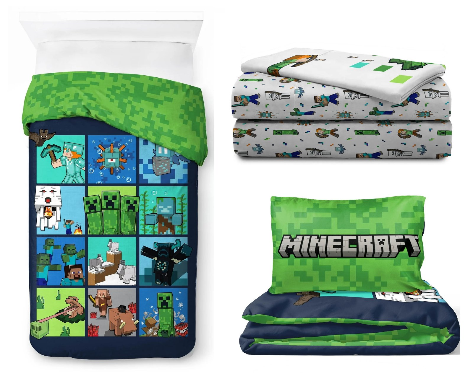 Set ropa de Cama Individual Minecraft 5pz Edredon 2 Vistas Sabanas
