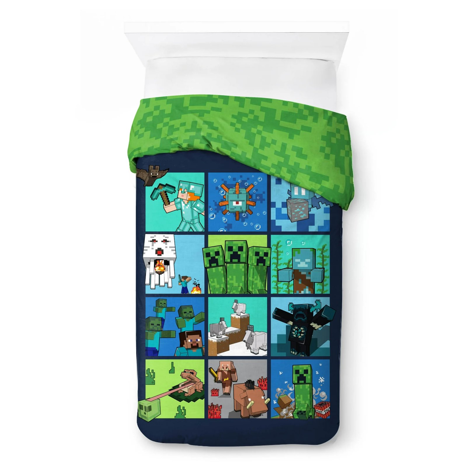 Edredon Minecraft Reversible tamaño Individual y Matrimonial 2pz
