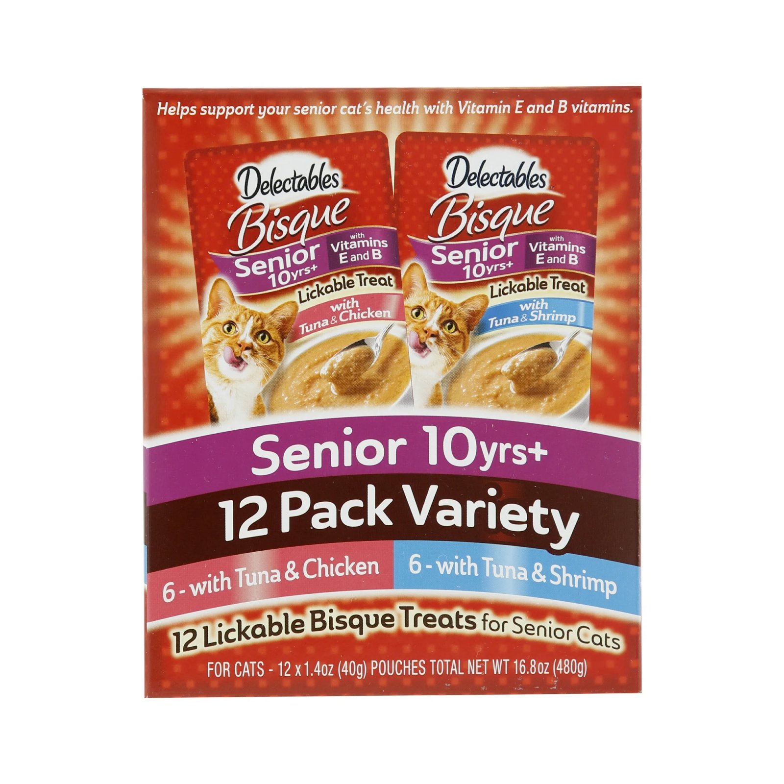 Delectables Humedo Atun Pollo Y Camaron Para Gatos 480g +10a 12PZ