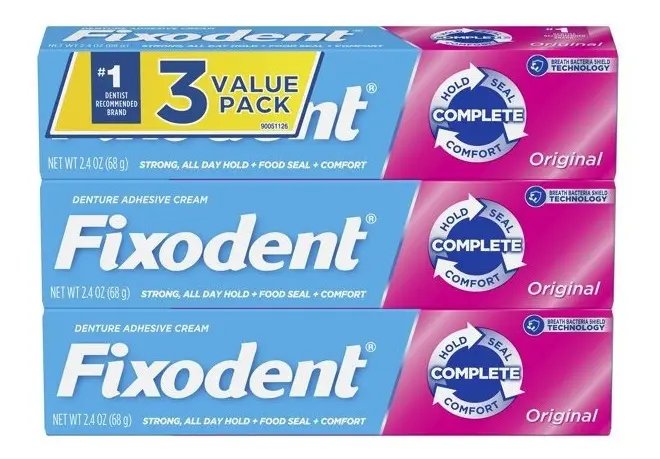 Fixodent Dentadura Adhesiva 3 unidades Pack 68 gr c/u